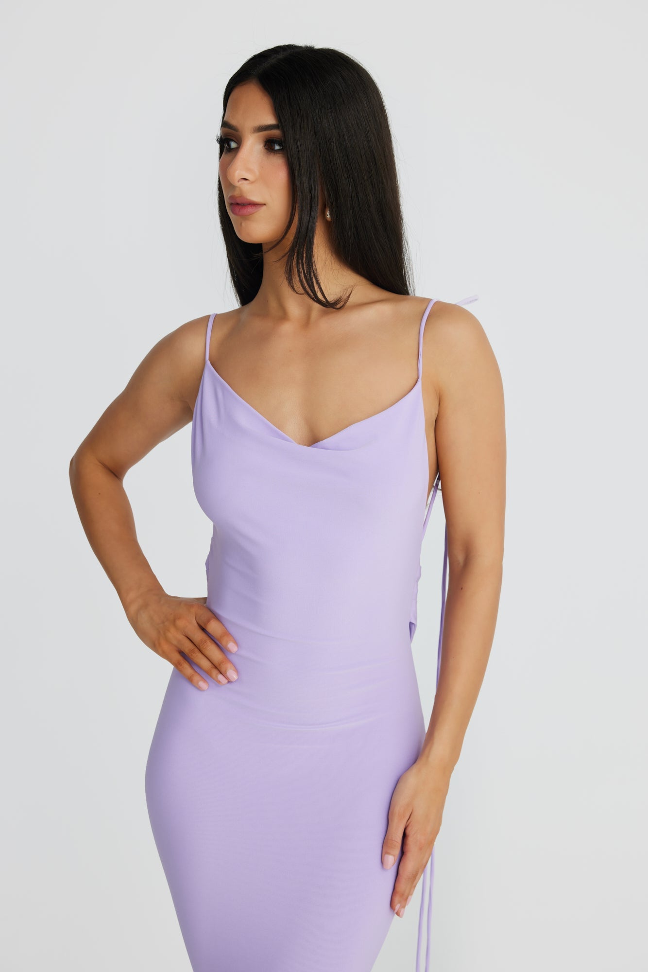 MÉLANI The Label CRISTINA Lilac Drape Low Back Dress