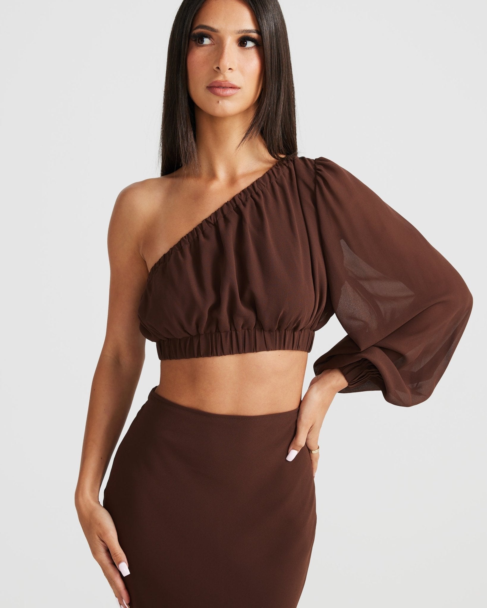 MÉLANI The Label EBONI SET Chiffon One Shoulder Two - Piece Set in Australia | One Honey Boutique