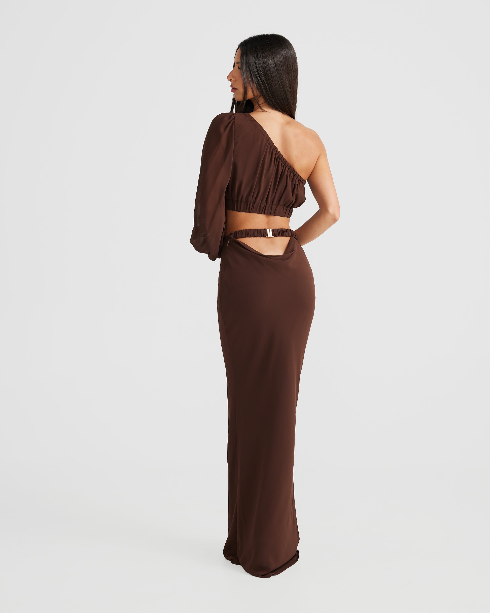 MÉLANI The Label EBONI SET Brown Chiffon One Shoulder Two-Piece Set