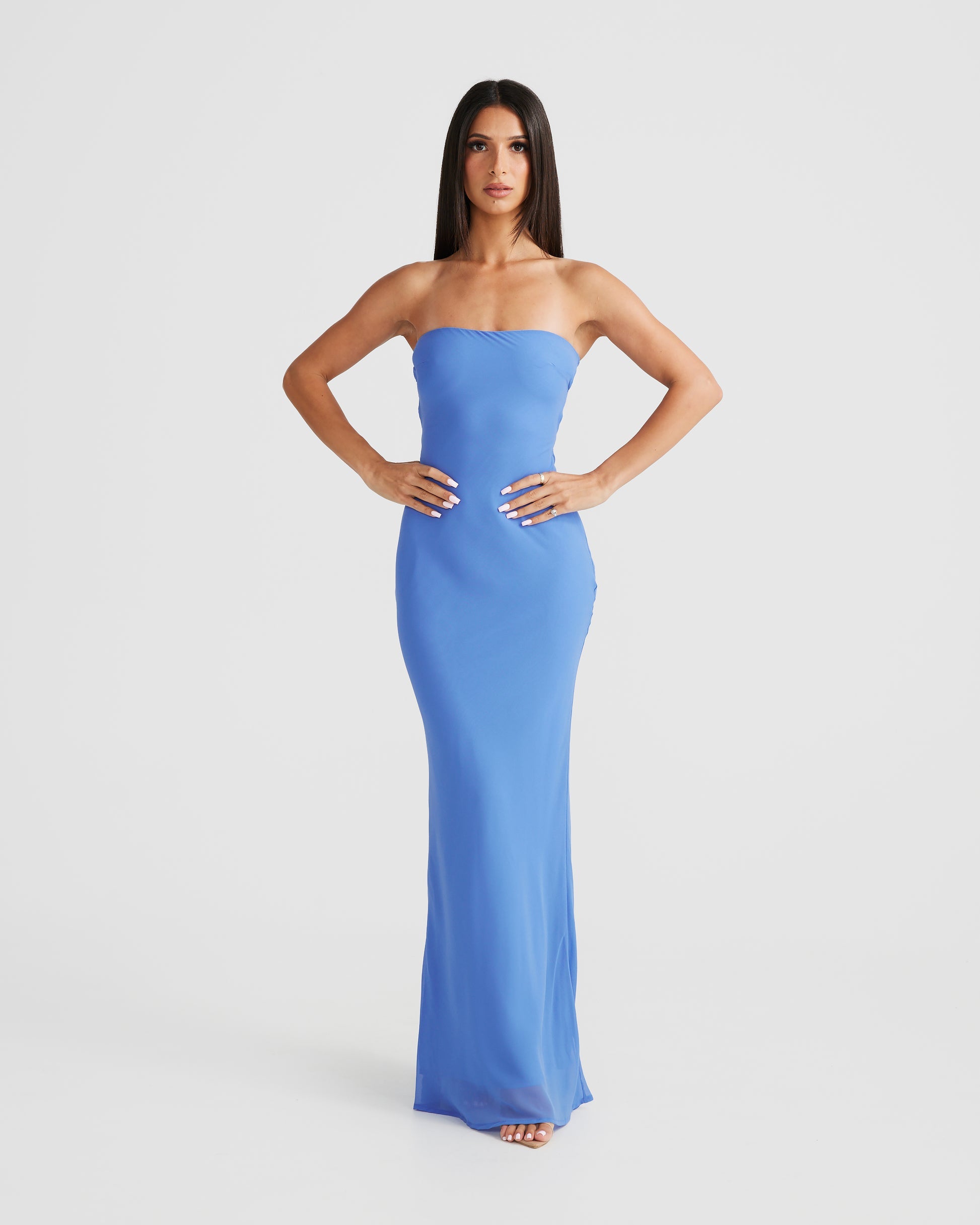 MÉLANI The Label VIKTORIA Ocean Blue Strapless Chiffon Backless Dress