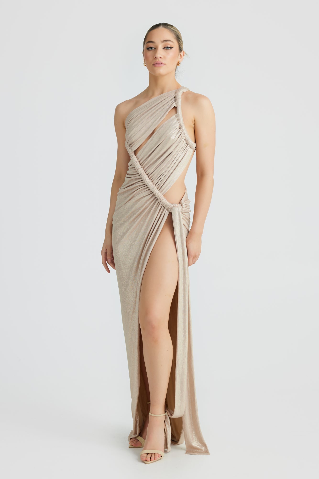 MÉLANI The Label APHRODITE Champagne Metallic One Shoulder Formal Dress