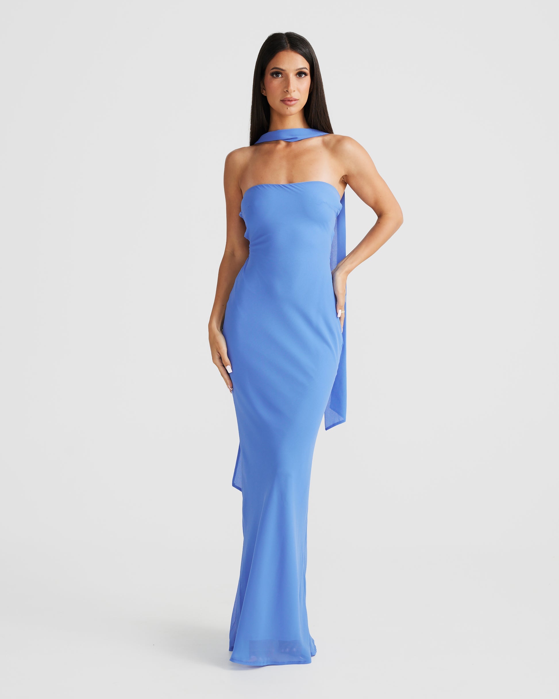 MÉLANI The Label VIKTORIA Ocean Blue Strapless Chiffon Backless Dress