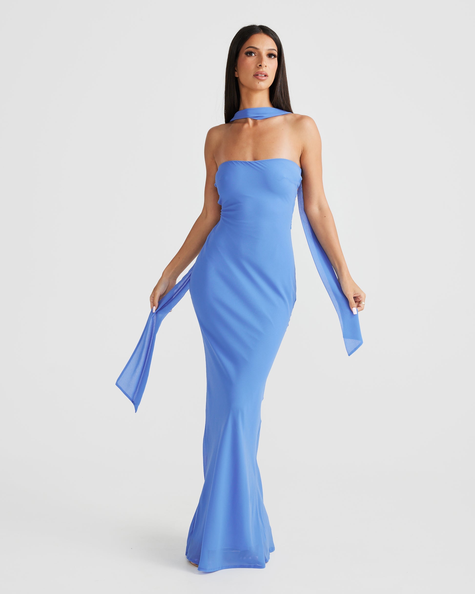 MÉLANI The Label VIKTORIA Ocean Blue Strapless Chiffon Backless Dress