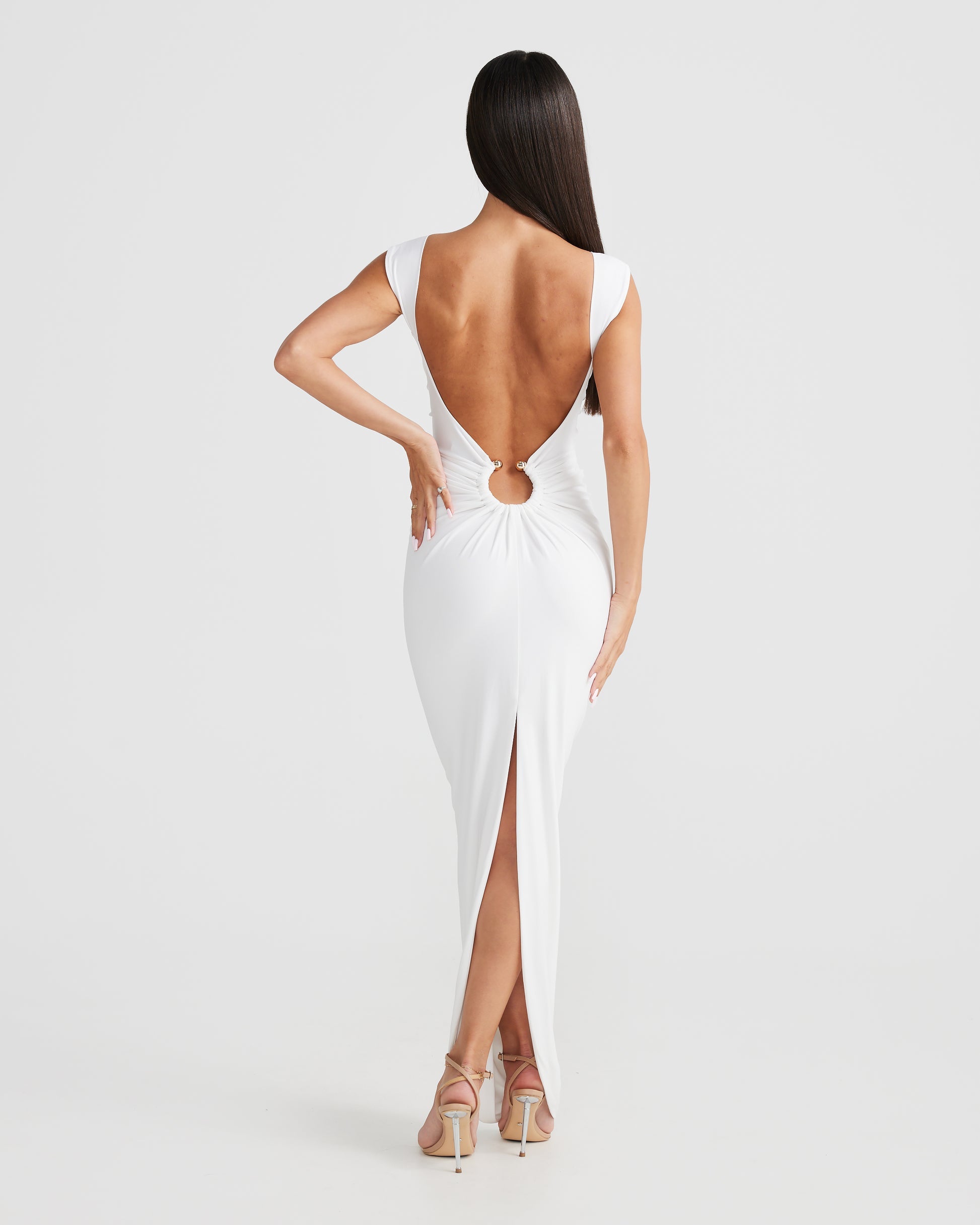 MÉLANI The Label ELENA White Backless Fitted Dress