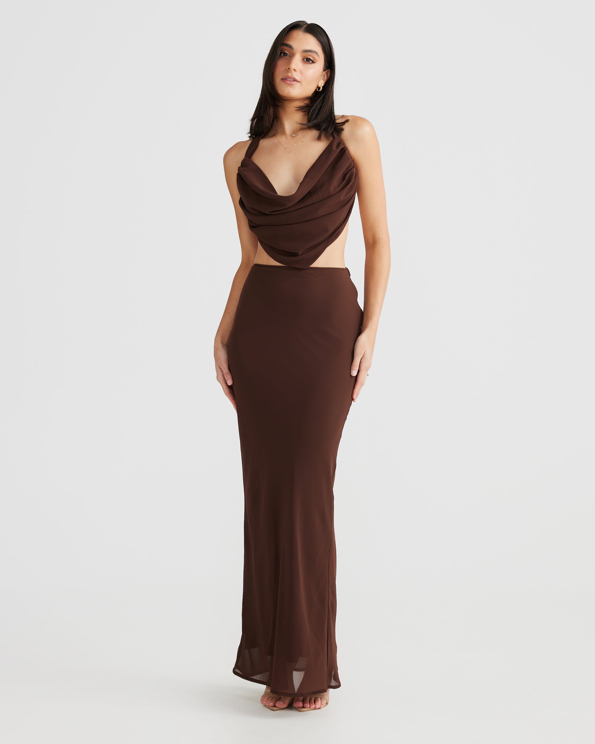 MÉLANI The Label BLAIR SET Brown Chiffon Two-Piece Set