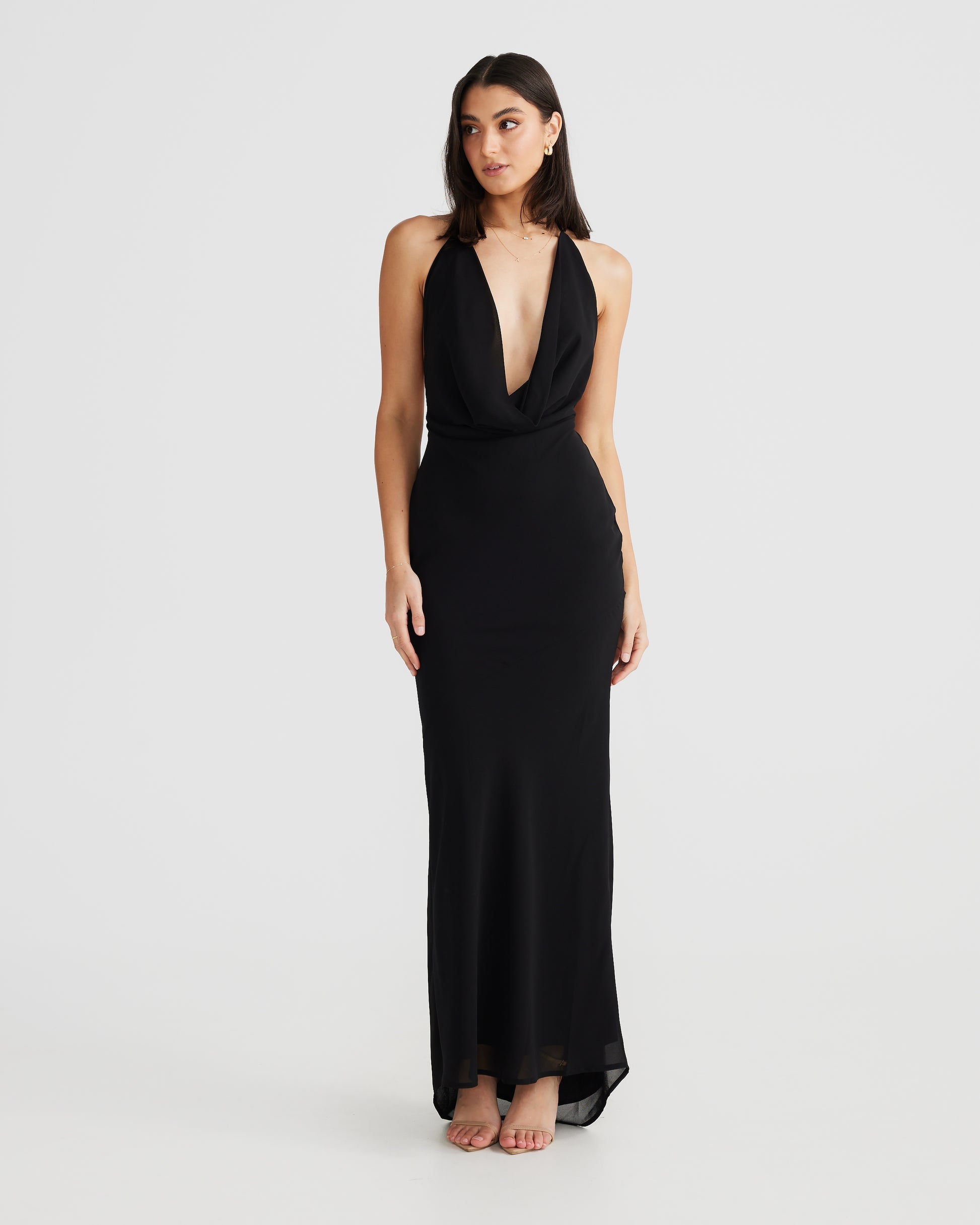 MÉLANI The Label LOPEZ Black Cowl Neck Chiffon Backless Dress