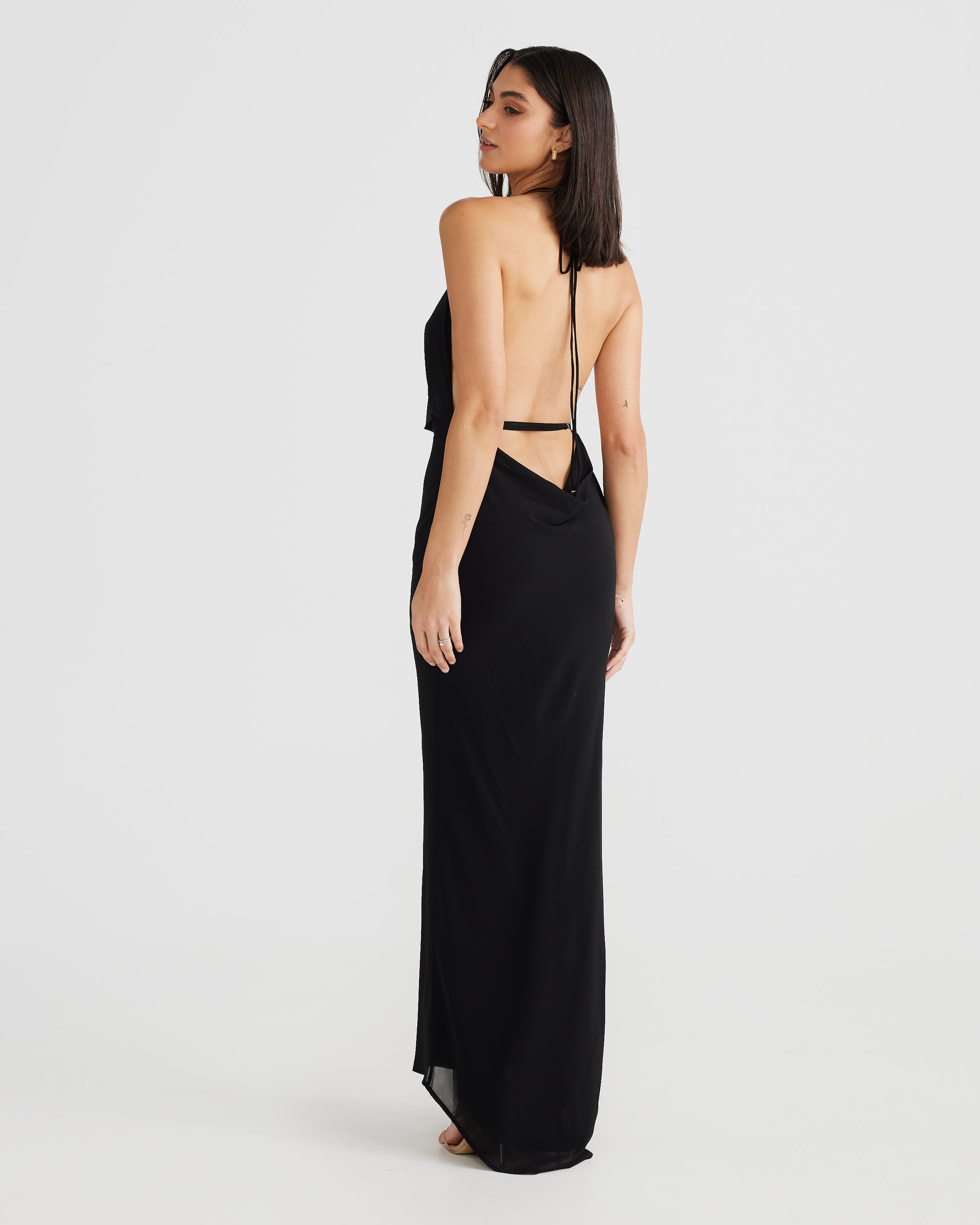 MÉLANI The Label LOPEZ Black Cowl Neck Chiffon Backless Dress