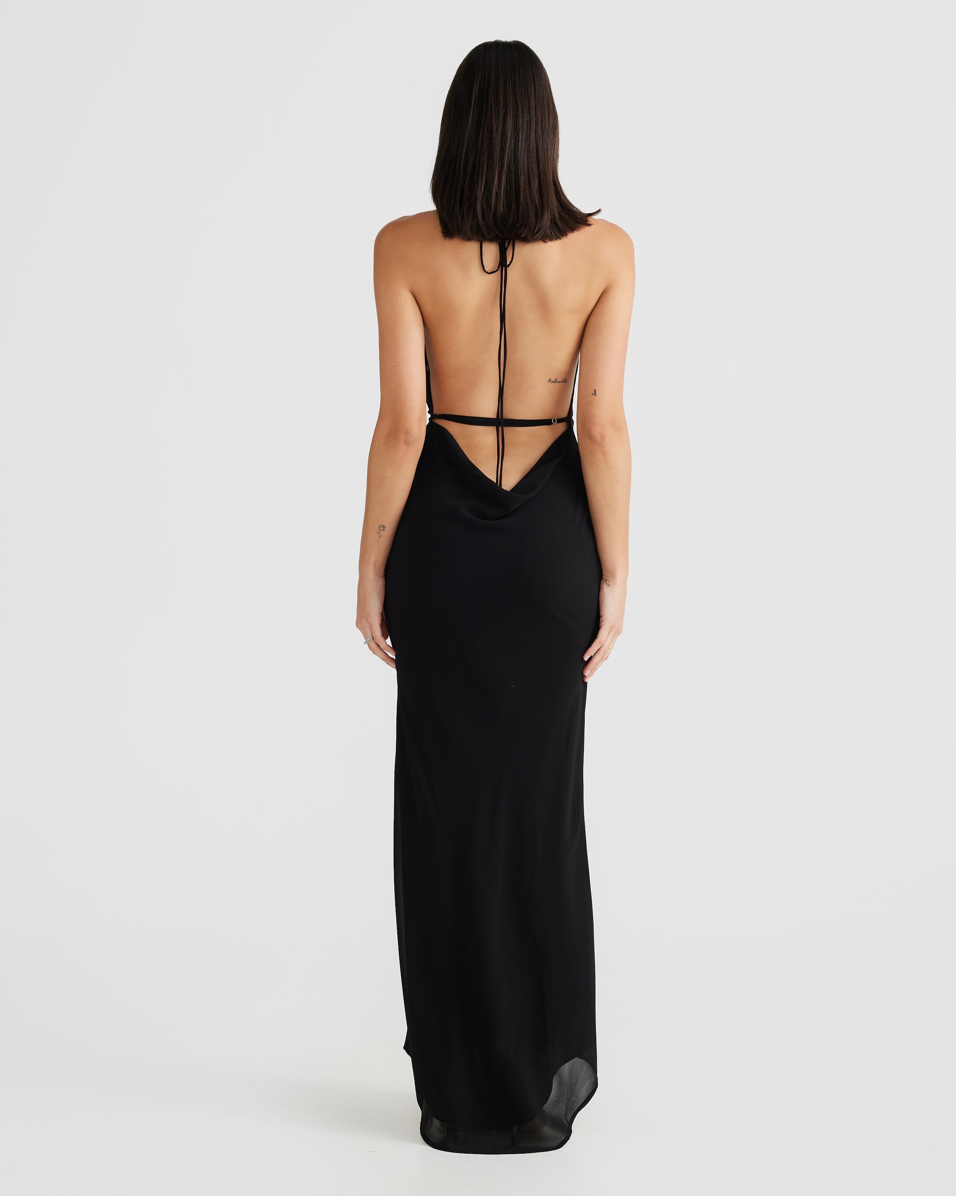 MÉLANI The Label LOPEZ Black Cowl Neck Chiffon Backless Dress