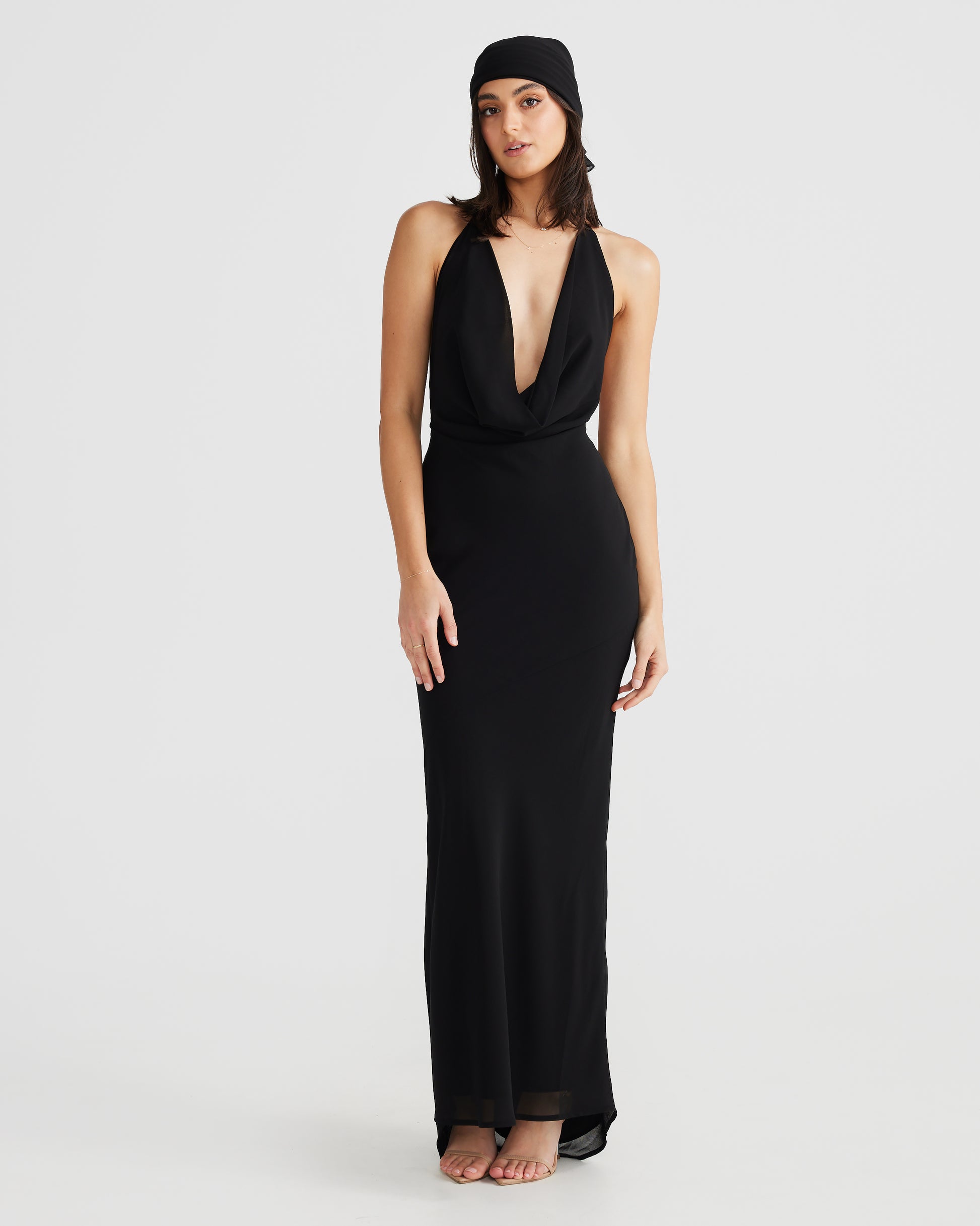 MÉLANI The Label LOPEZ Black Cowl Neck Chiffon Backless Dress