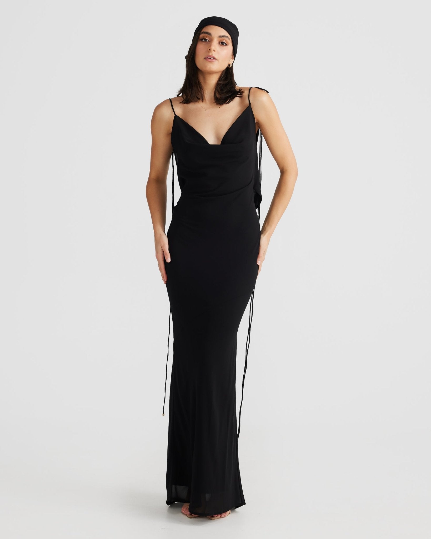MÉLANI The Label AMALI Cowl Neck Chiffon Backless Dress in Australia | One Honey Boutique