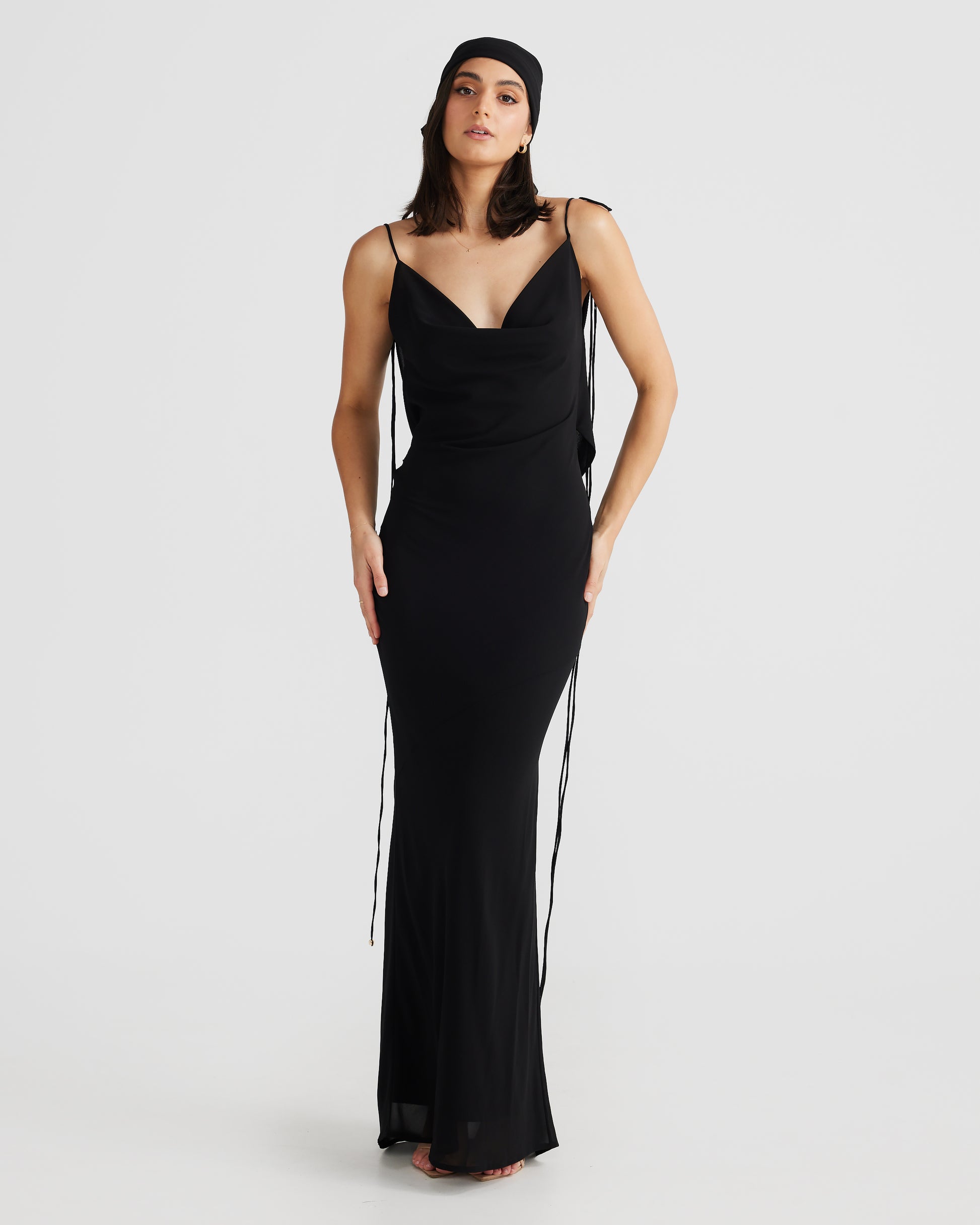 MÉLANI The Label AMALI Black Cowl Neck Chiffon Backless Dress