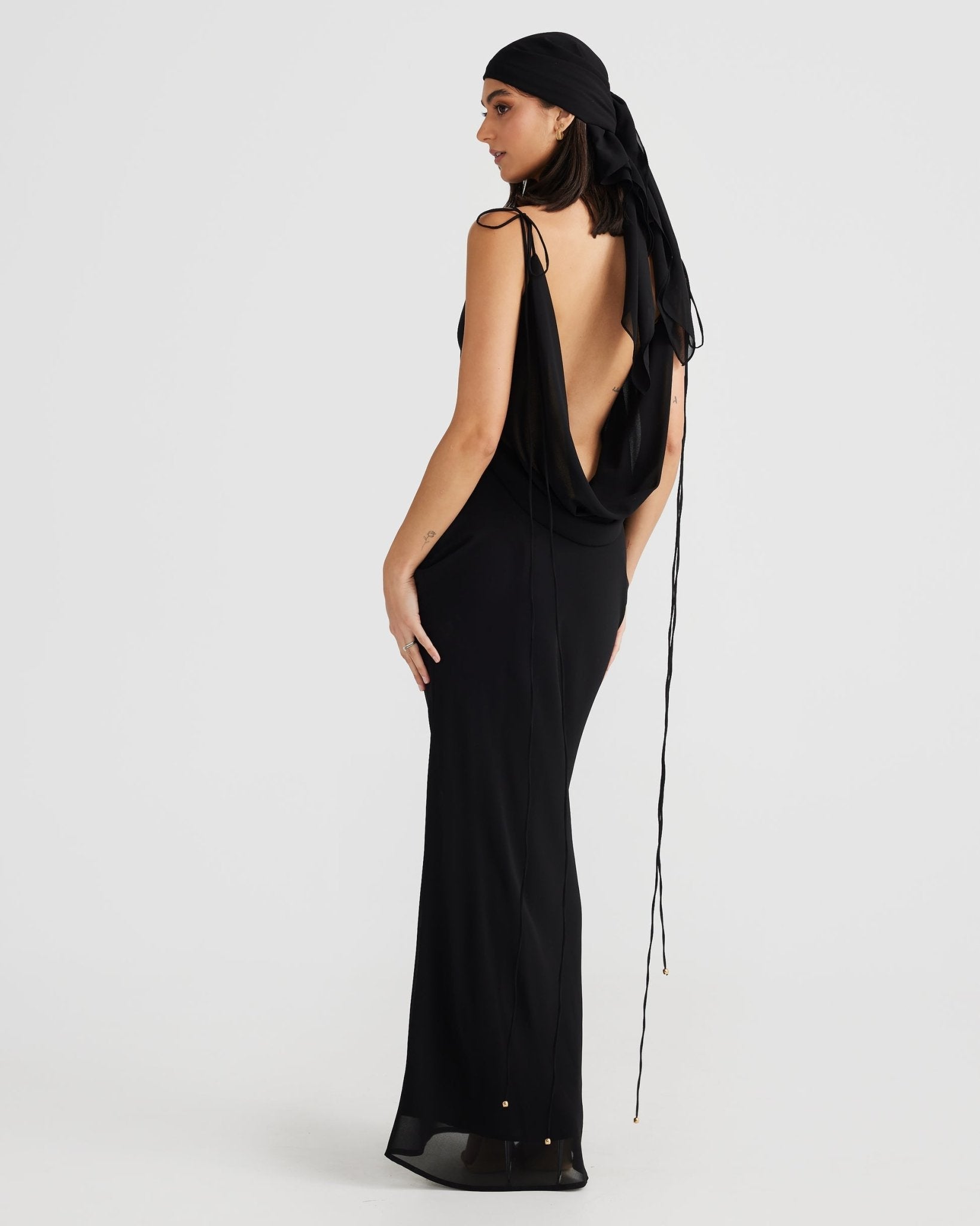MÉLANI The Label AMALI Cowl Neck Chiffon Backless Dress in Australia | One Honey Boutique