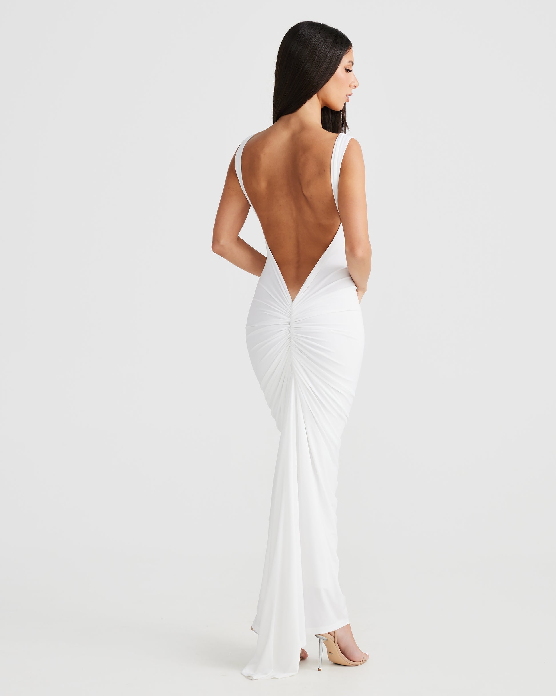 MÉLANI The Label SABIA White Ruched Bum Backless Dress