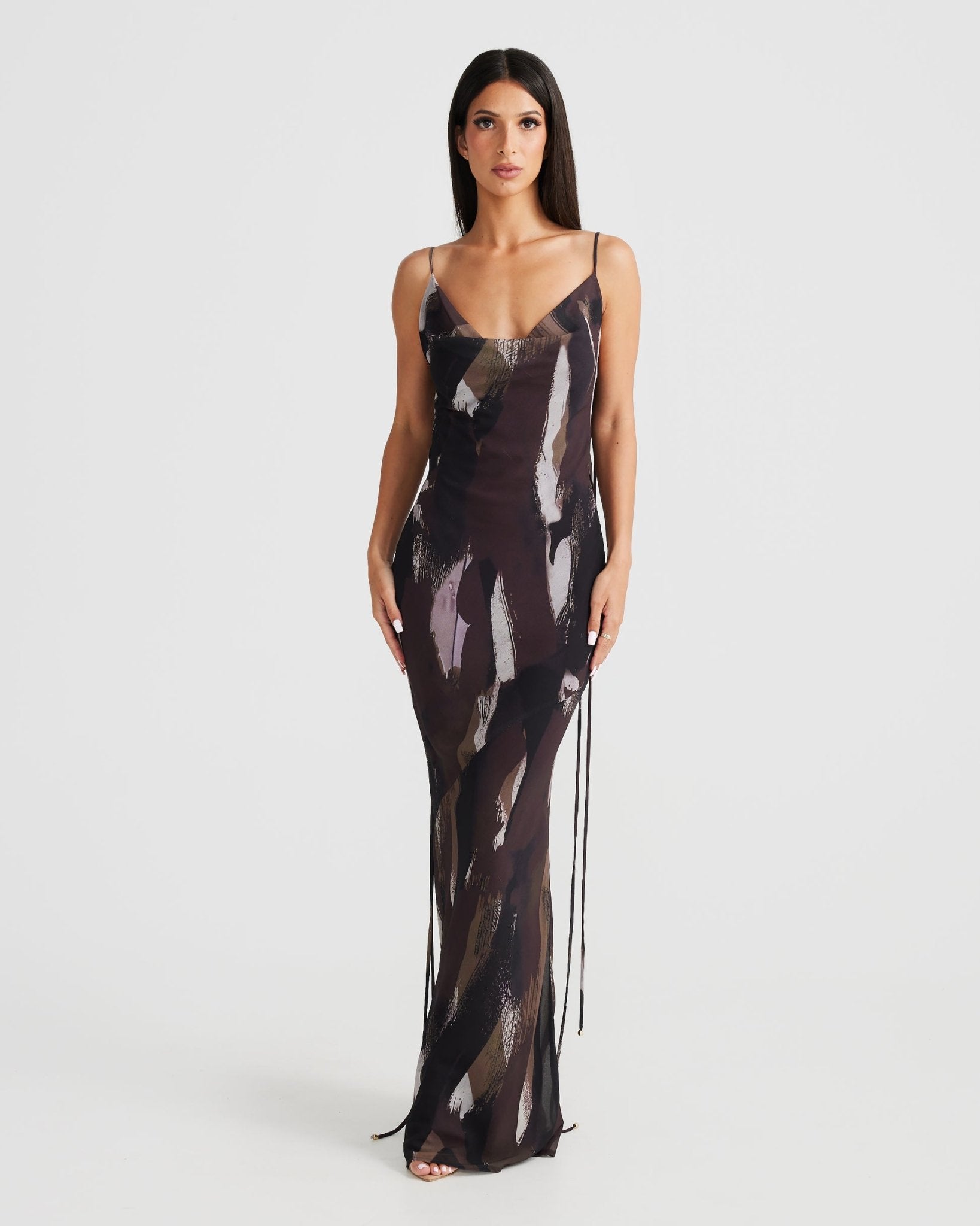 MÉLANI The Label AMALI Cowl Neck Chiffon Backless Dress in Australia | One Honey Boutique