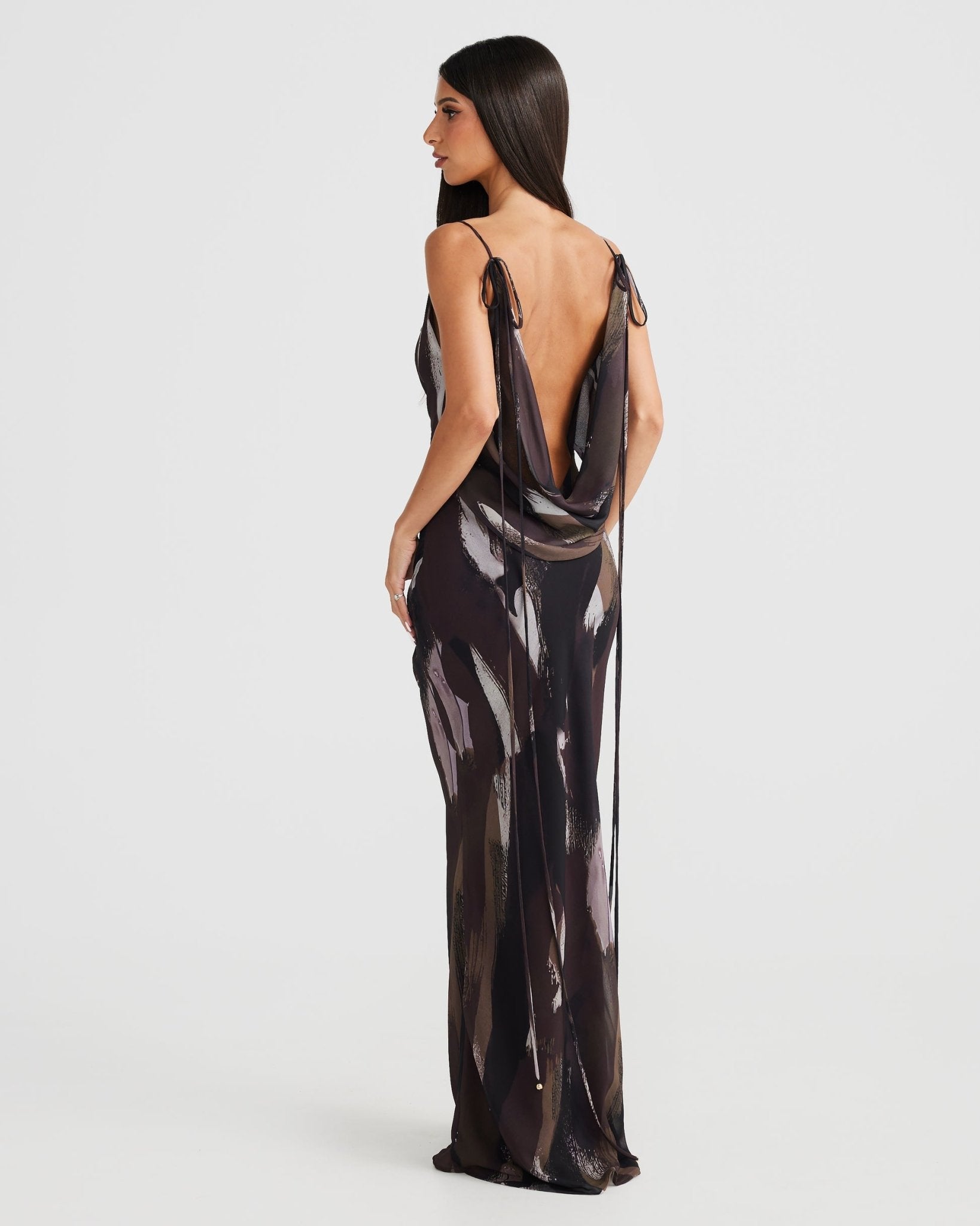 MÉLANI The Label AMALI Cowl Neck Chiffon Backless Dress in Australia | One Honey Boutique
