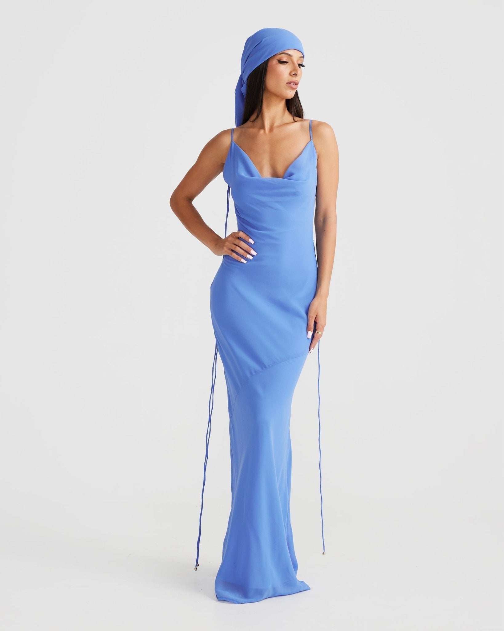MÉLANI The Label AMALI Cowl Neck Chiffon Backless Dress in Australia | One Honey Boutique