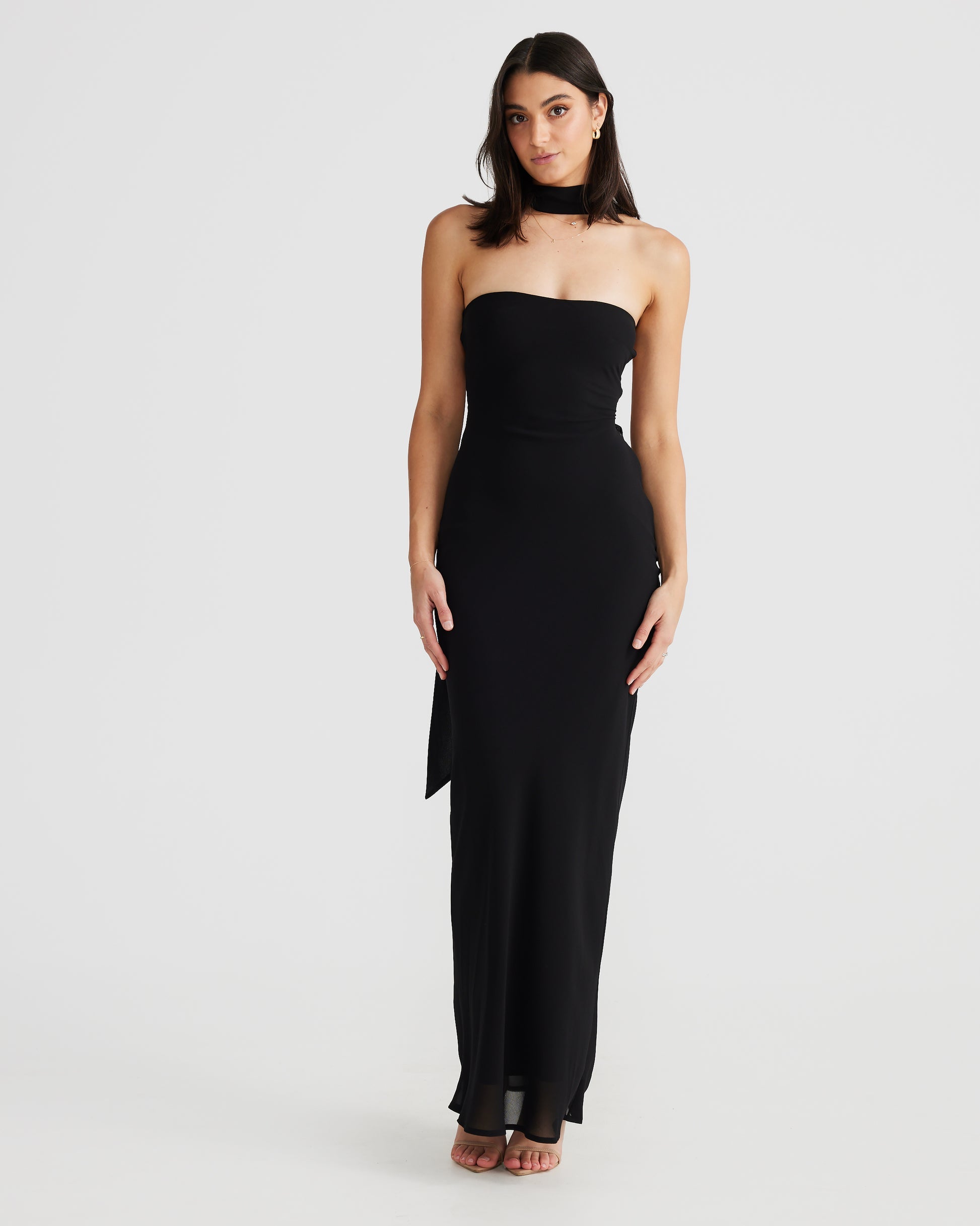 MÉLANI The Label VIKTORIA Black Strapless Chiffon Backless Dress