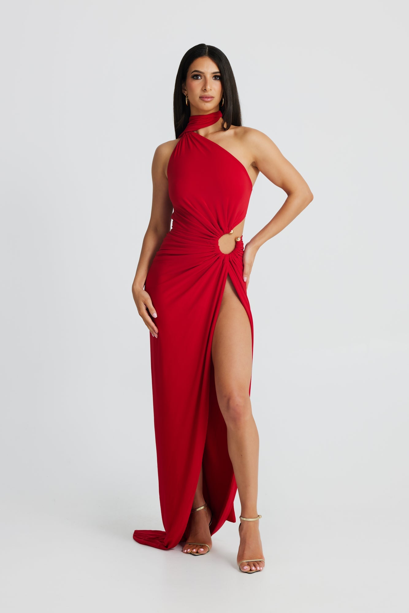 MÉLANI The Label BIANKA Red Cut Out Leg Split Form Fitted Dress