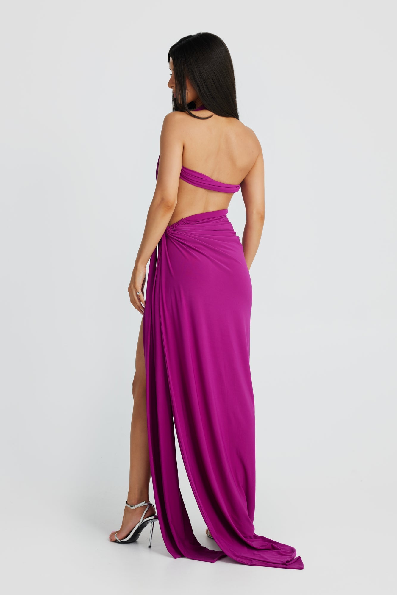 MÉLANI The Label KAILANI Purple Cut Out Leg Split Form Fitted Dress