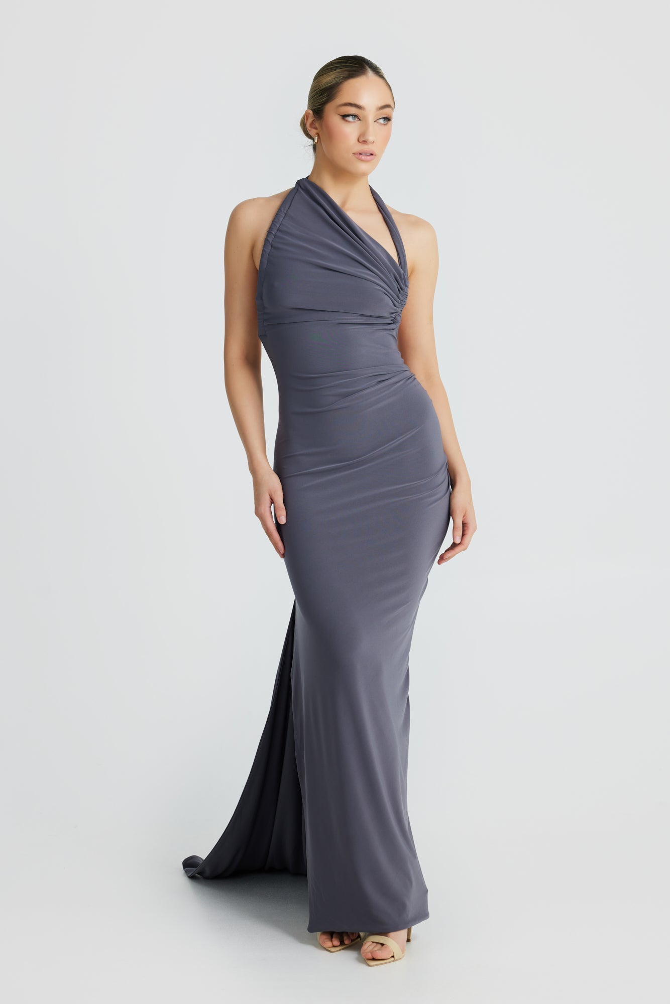 MÉLANI The Label IVANA Slate Grey Multi Tie Fitted Formal Dress