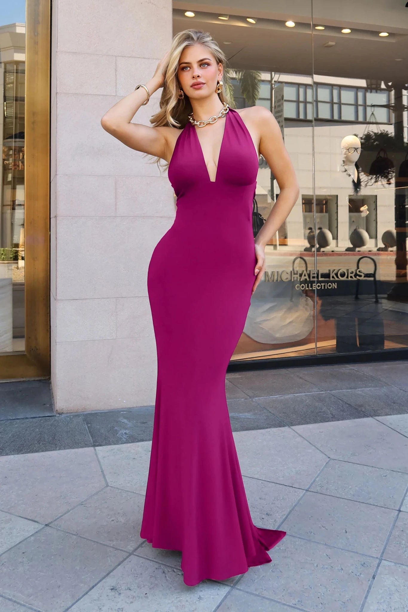 NIVIERA Halter Formal Dress  One Honey Australia Orchid / XL USA