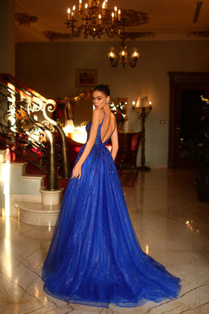 Tina Holly Couture TE216 Royal Blue Tulle Bustier Ball Gown Formal Dre