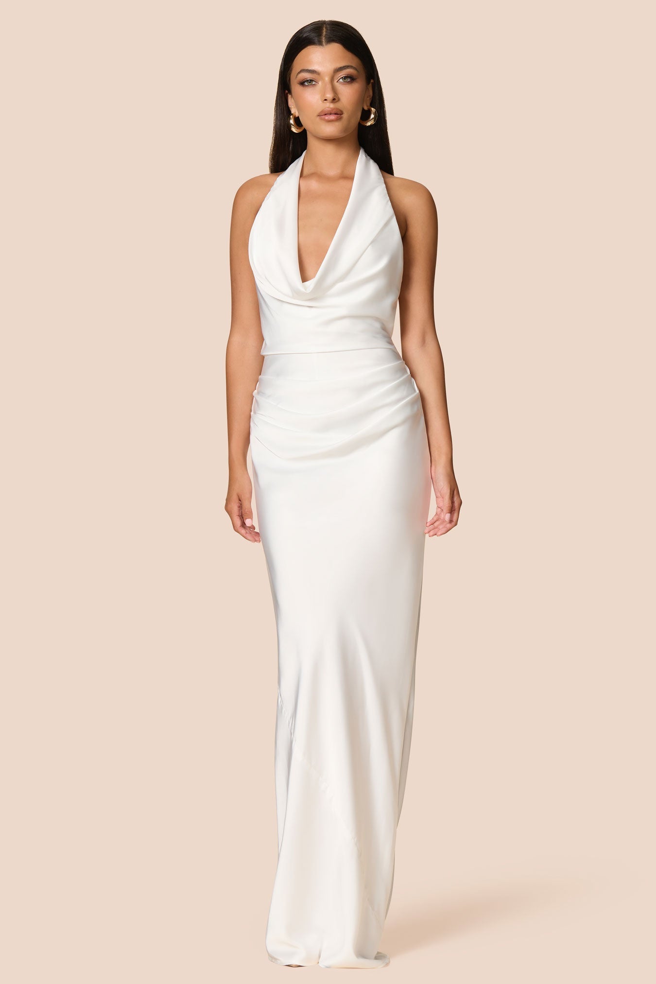 NOOKIE PENELOPE Satin Halterneck Drape Semi Formal Gown