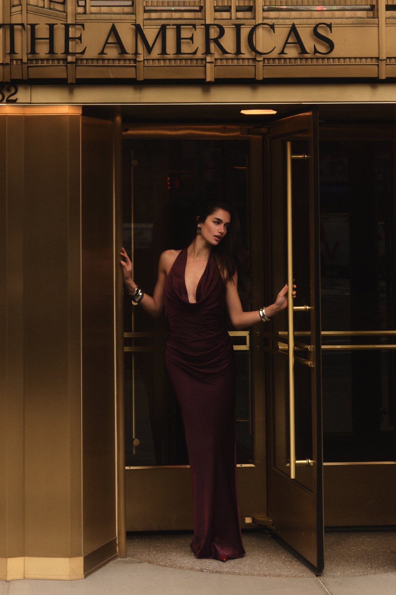 NOOKIE PENELOPE Satin Halterneck Drape Semi Formal Gown