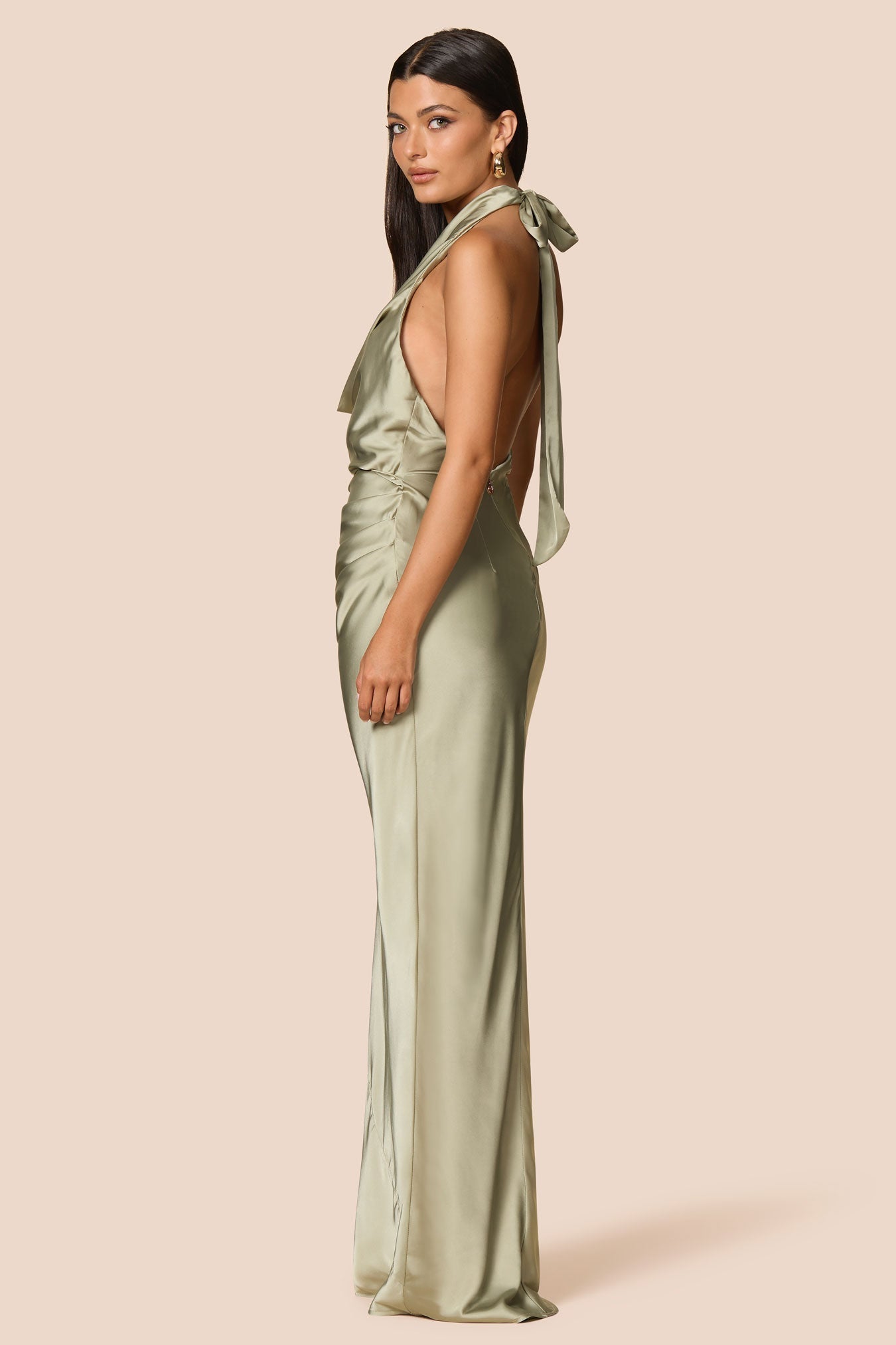 NOOKIE PENELOPE Satin Halterneck Drape Semi Formal Gown