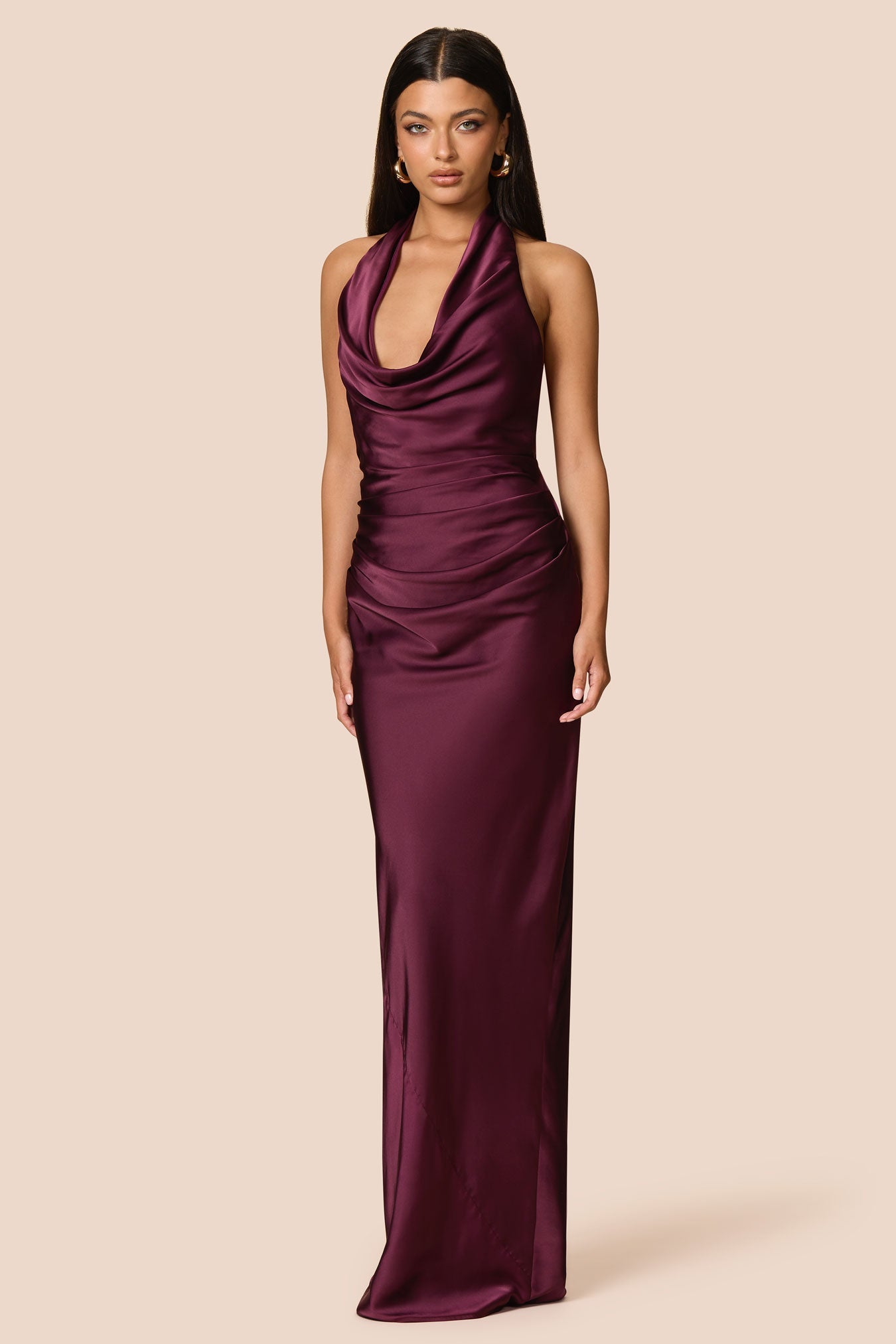 NOOKIE PENELOPE Satin Halterneck Drape Semi Formal Gown