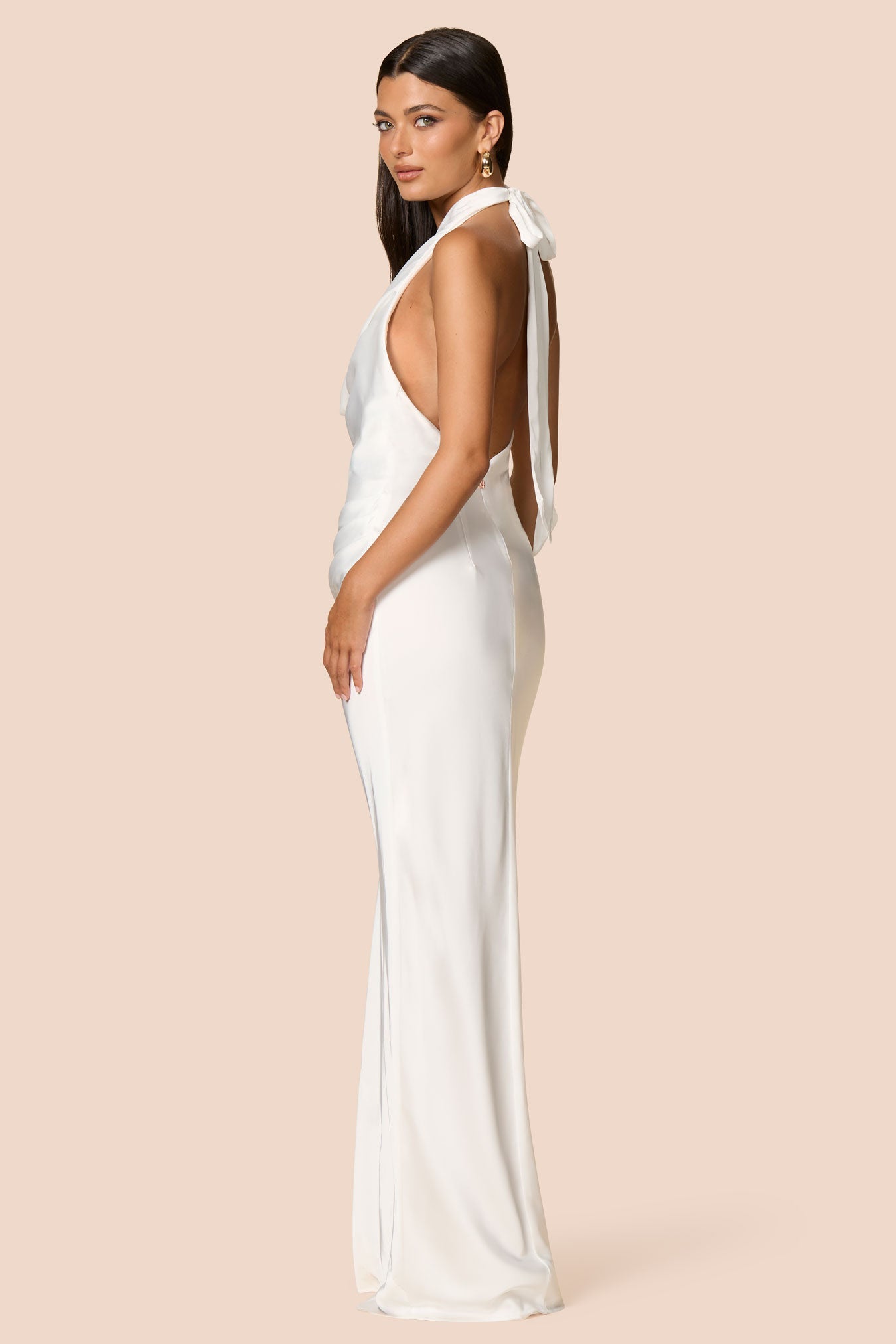 NOOKIE PENELOPE Satin Halterneck Drape Semi Formal Gown