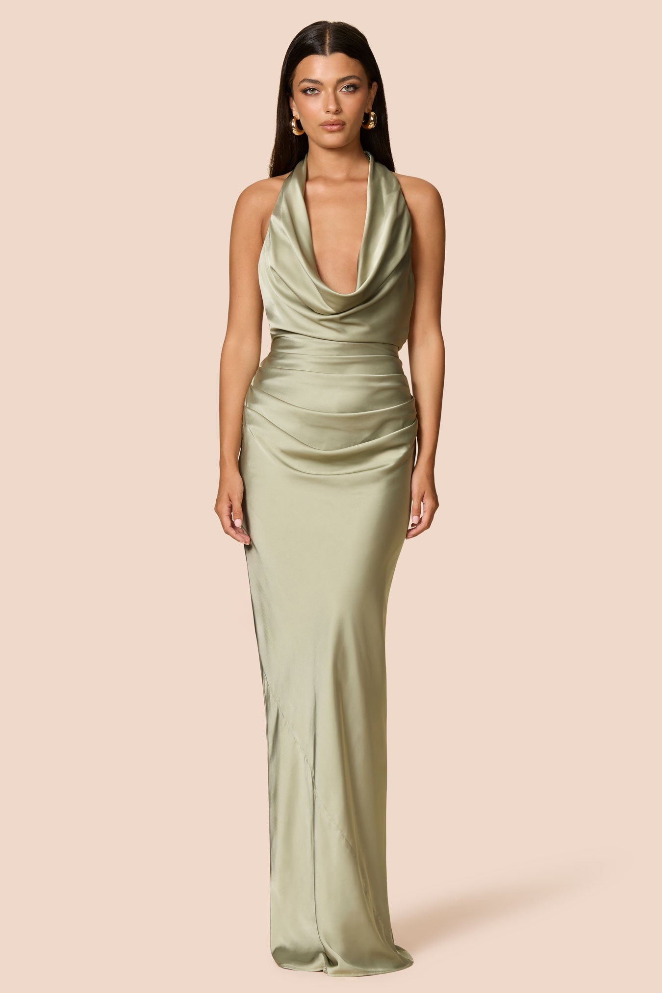NOOKIE PENELOPE Satin Halterneck Drape Semi Formal Gown