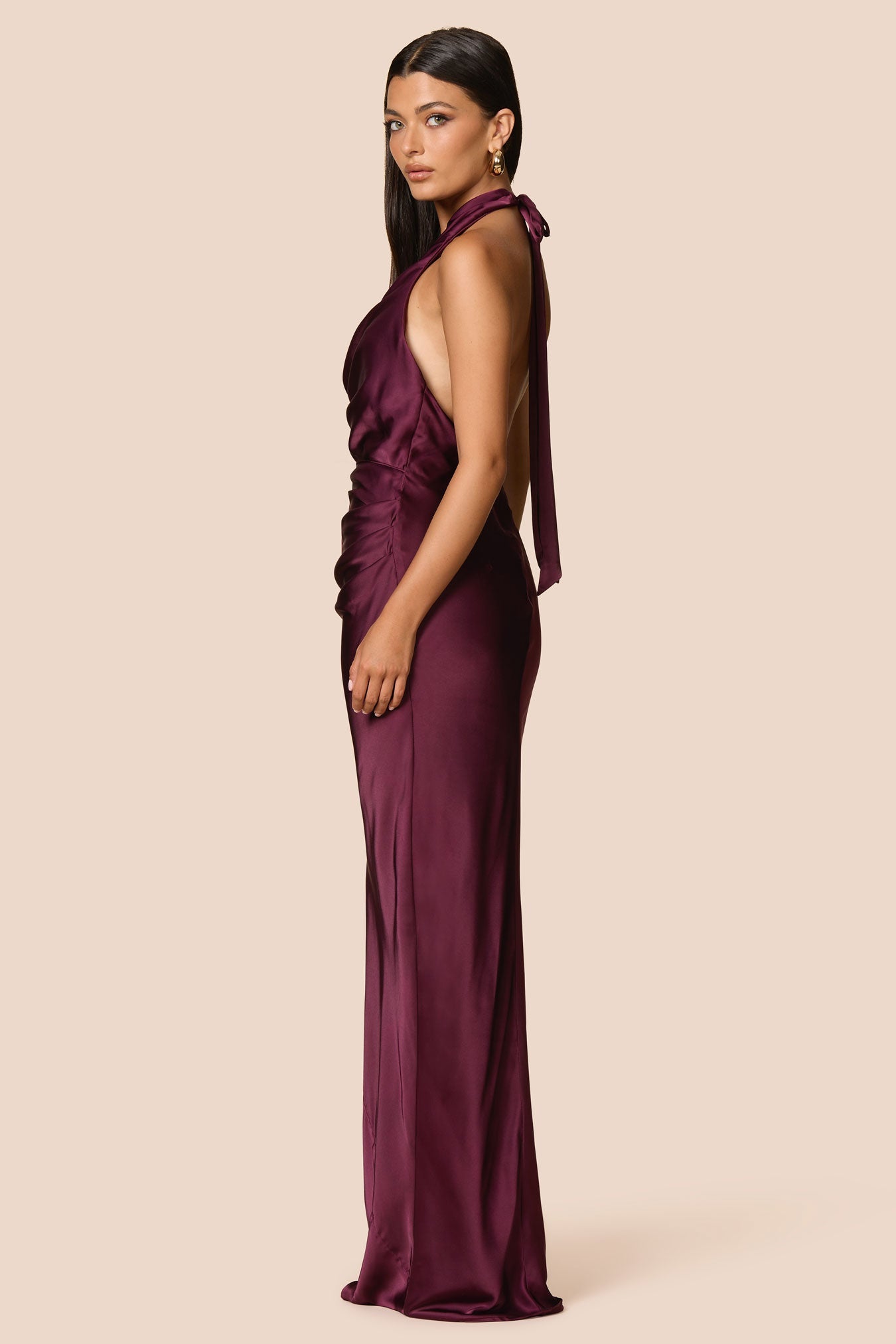 NOOKIE PENELOPE Satin Halterneck Drape Semi Formal Gown