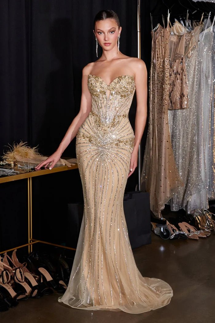 RHISHEL Strapless Beaded Glitter Tulle Mermaid Prom & School Formal Dress in Australia | One Honey Boutique