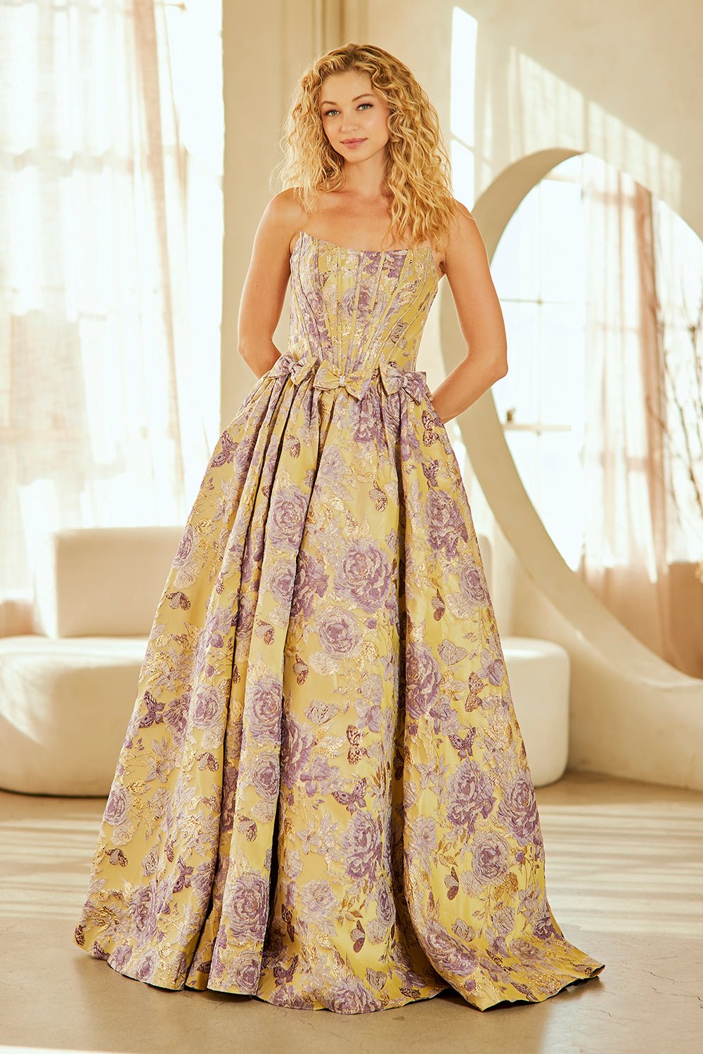 SASKI Brocade Strapless A - Line Prom & Formal Ball Gown in Australia | One Honey Boutique