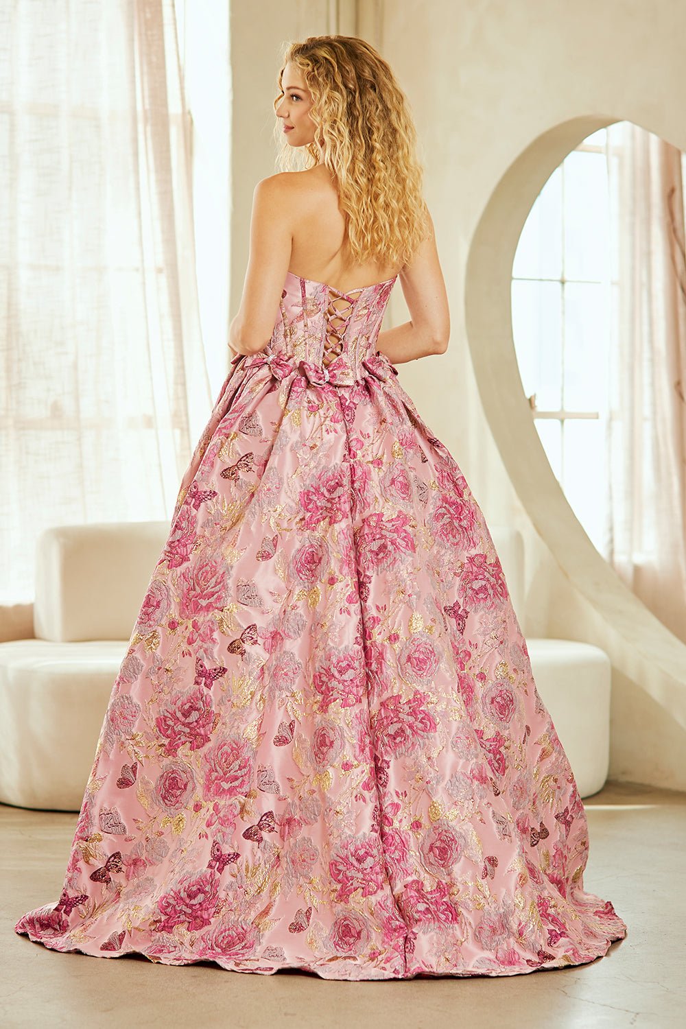 SASKI Brocade Strapless A - Line Prom & Formal Ball Gown in Australia | One Honey Boutique