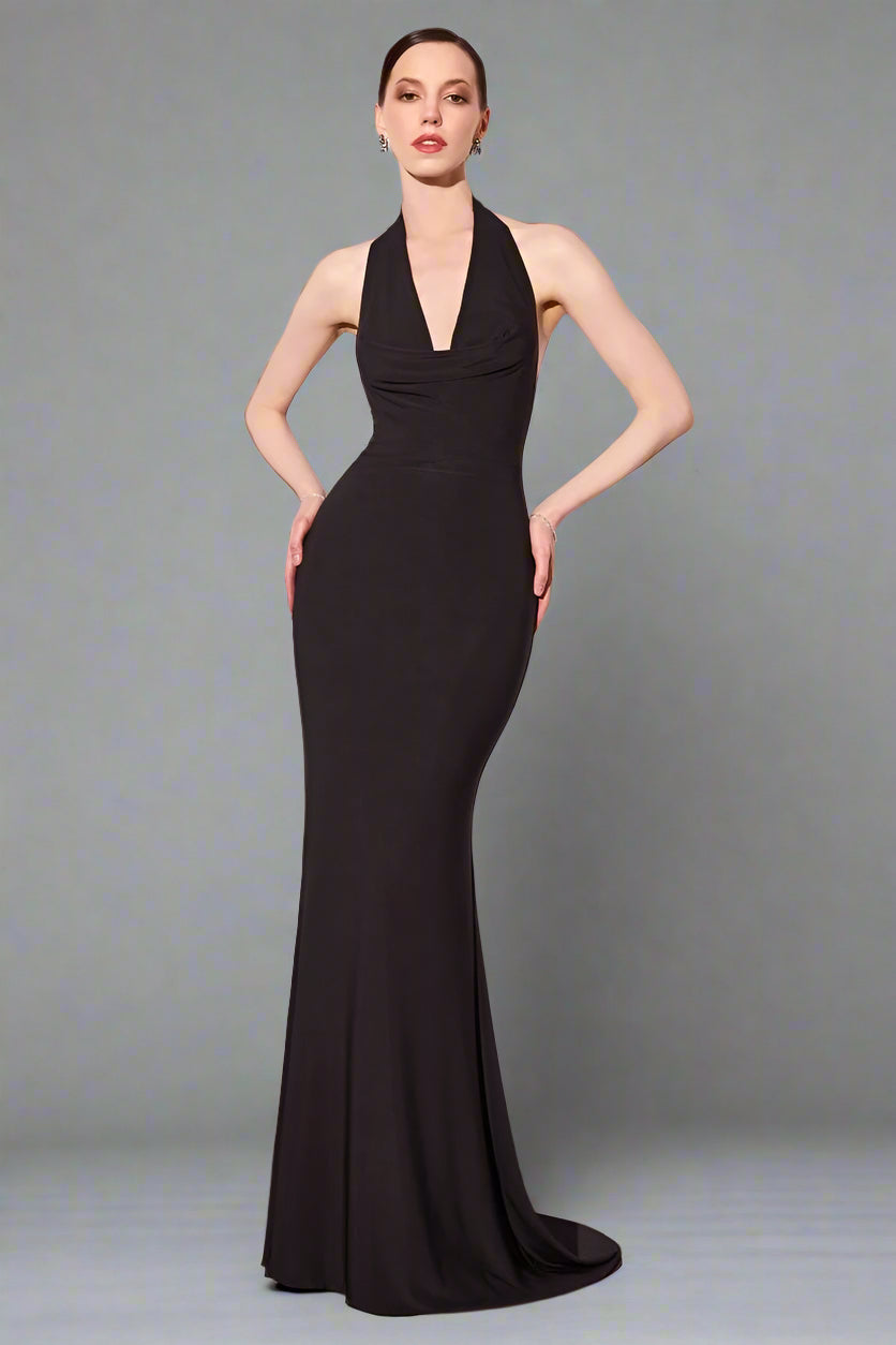 GEMMA Silky Halter Neck Low Back Prom & Semi Formal Dress