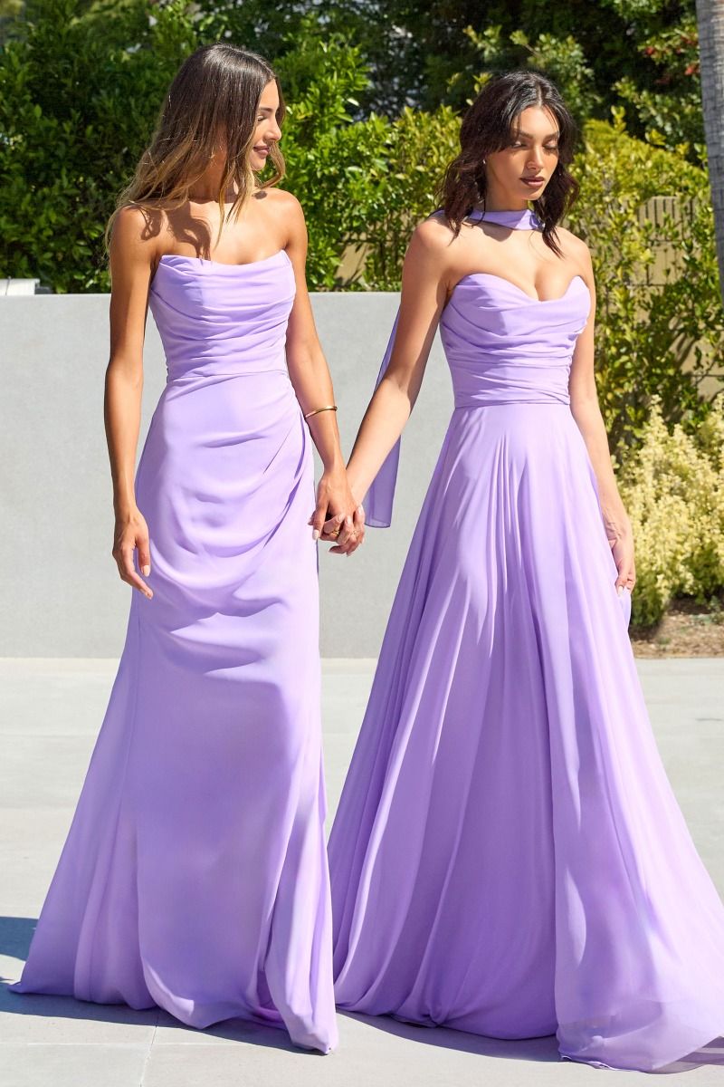 EVELISSE Strapless Chiffon Neck Sash Bridesmaid Formal Dress