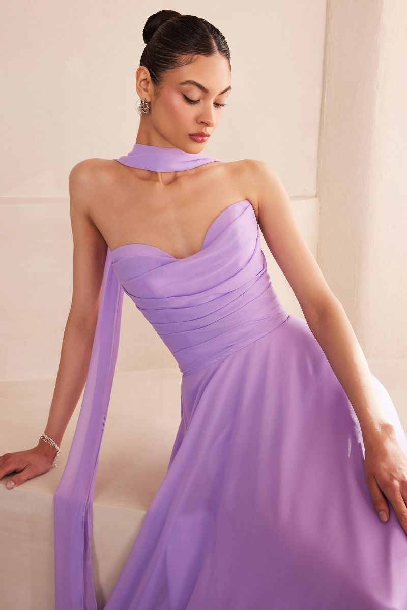 EVELISSE Strapless Chiffon Neck Sash Bridesmaid Formal Dress