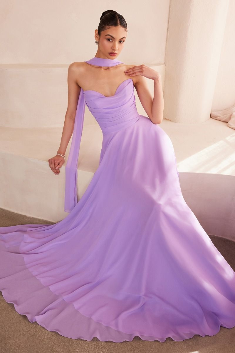 EVELISSE Strapless Chiffon Neck Sash Bridesmaid Formal Dress