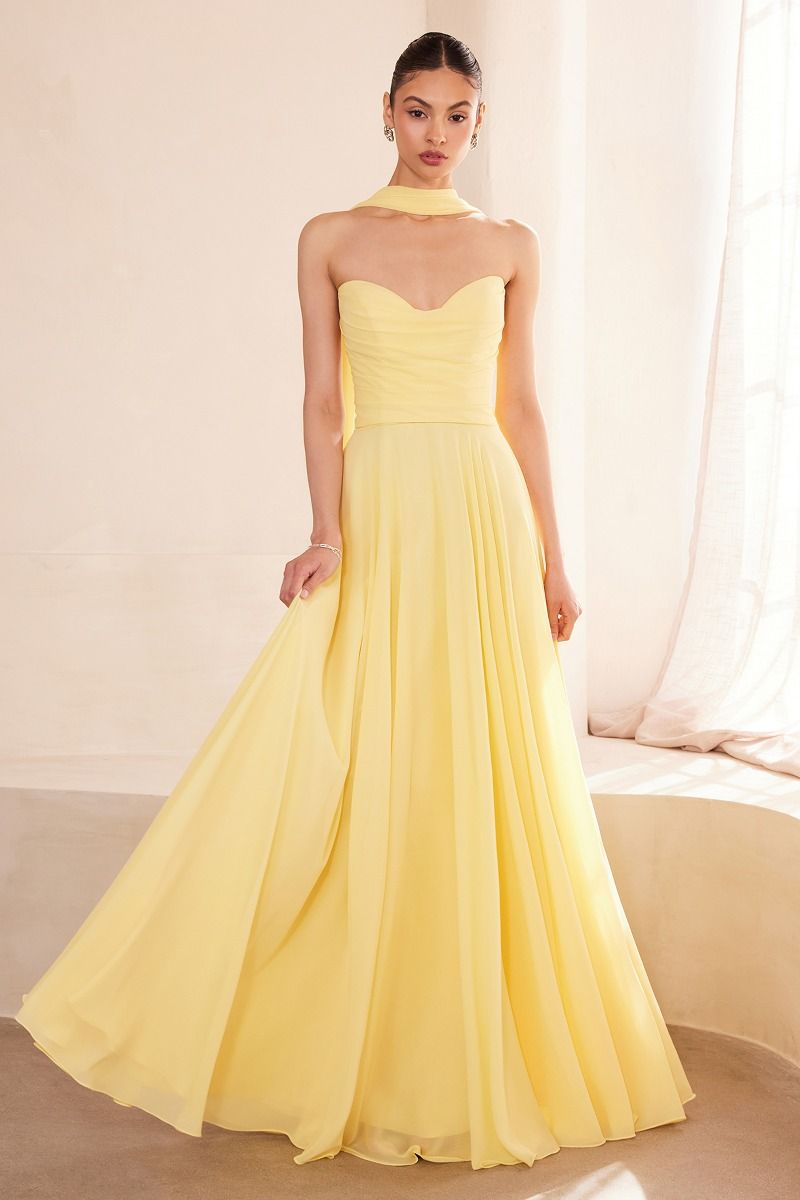 EVELISSE Strapless Chiffon Neck Sash Bridesmaid Formal Dress