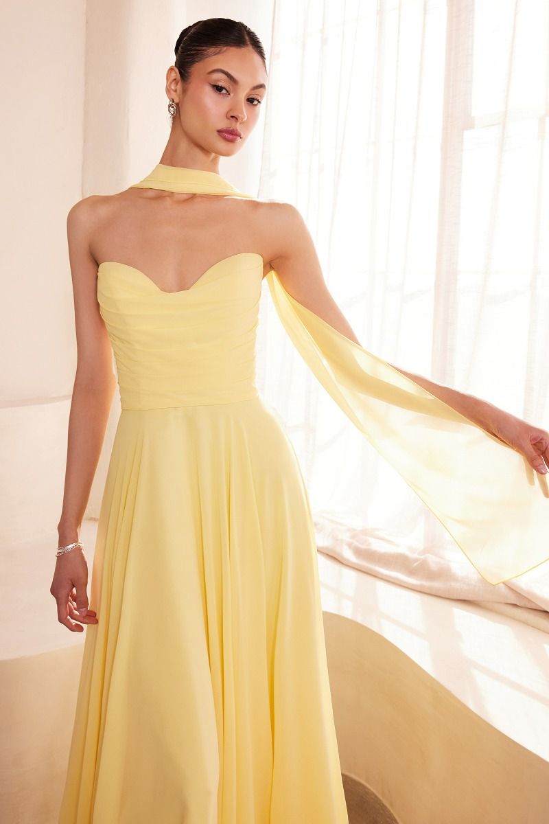 EVELISSE Strapless Chiffon Neck Sash Bridesmaid Formal Dress