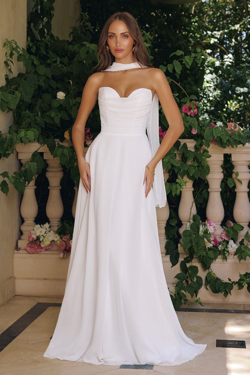 BONNIE Sweetheart Chiffon Scarf A-Line Bridal Dress