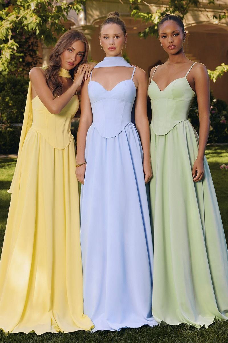 ELSIE Corset Top Neck Sash Satin A Line Formal Gown