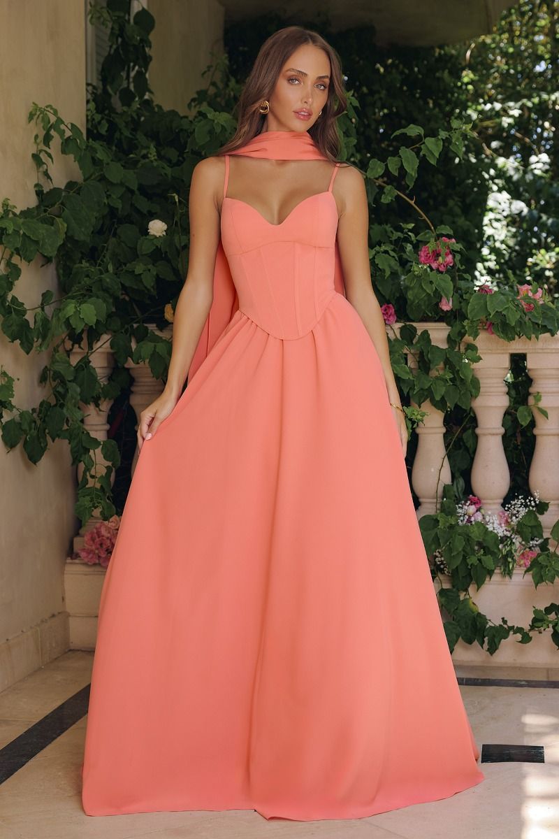 ELSIE Corset Top Neck Sash Satin A Line Formal Gown