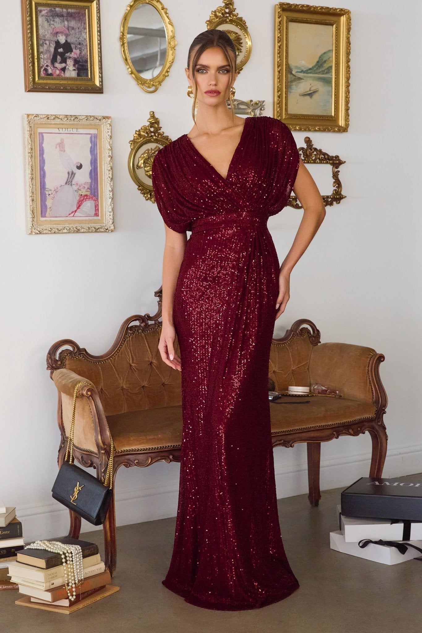 TAMMY Sequin Flutter Sleeve Evening Dress | One Honey TAMMY Sequin Flutter Sleeve Evening Dress | One Honey