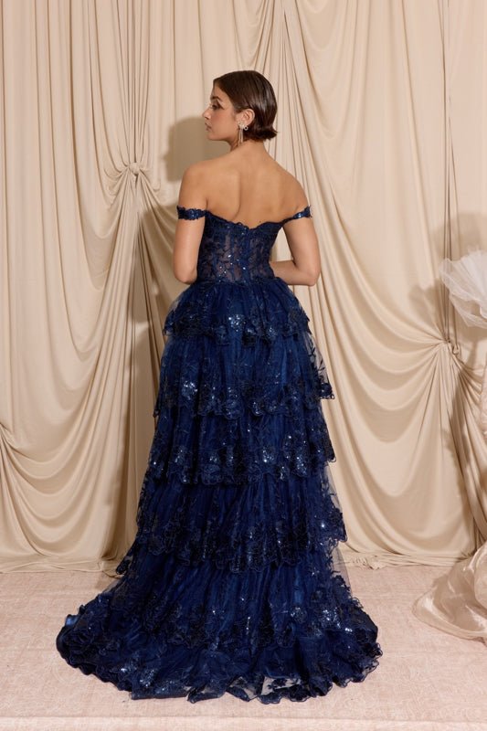 TASHA Off Shoulder Sheer Bodice Tulle Lace Prom & Formal Dress in Australia | One Honey Boutique