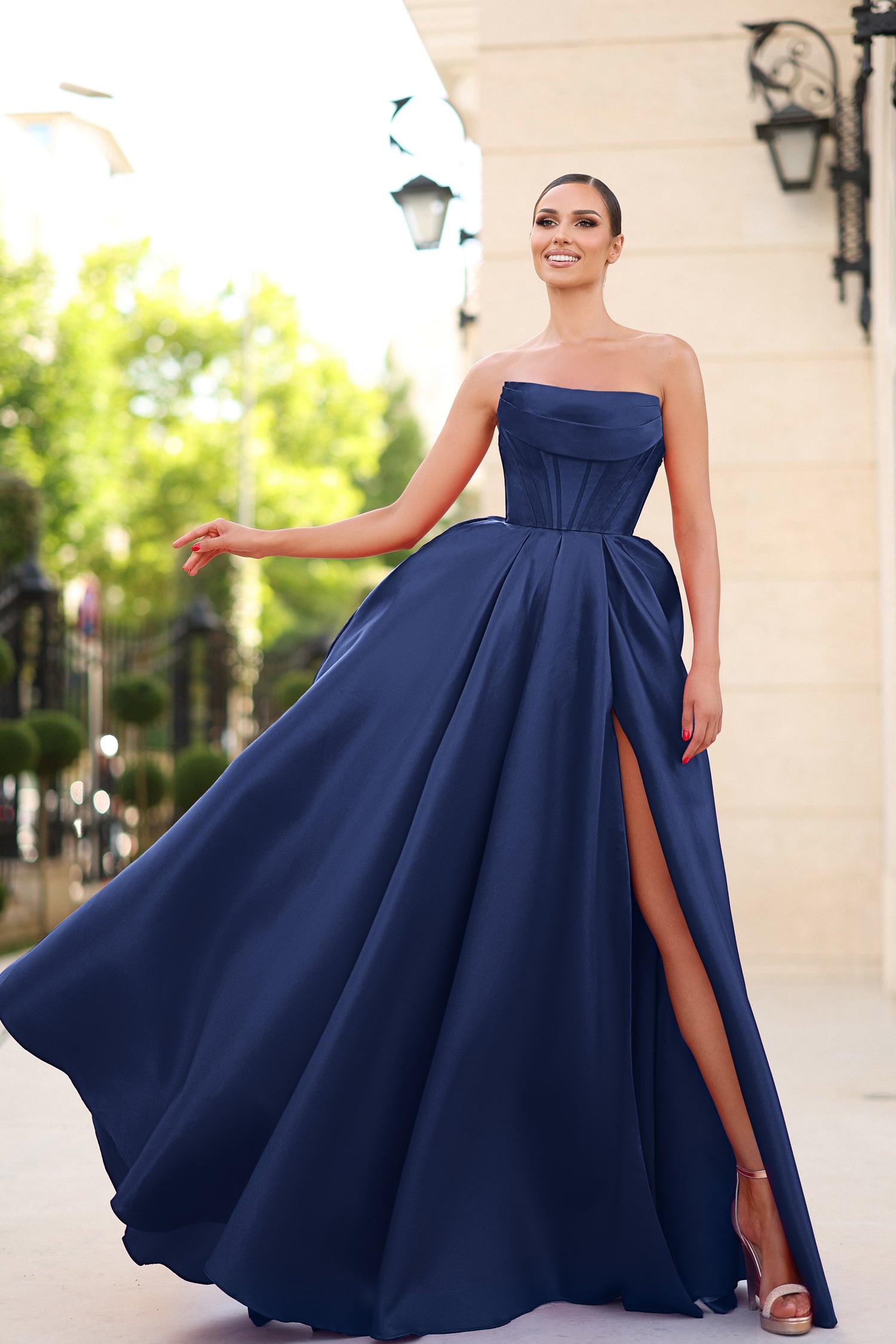 TINA HOLLY COUTURE TK241F strapless Mikado satin prom gown with slit, Brisbane to Gold Coast, Australia