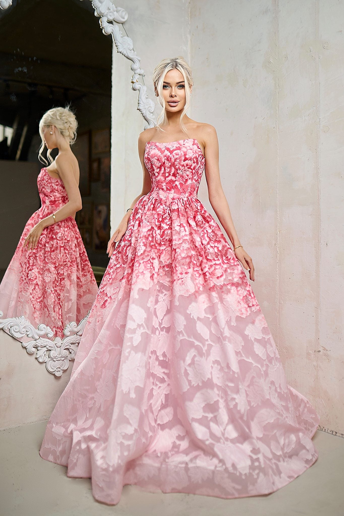 TINA HOLLY TW624 ROSALYN Organza Jacquard A - Line Formal Dress in Australia | One Honey Boutique