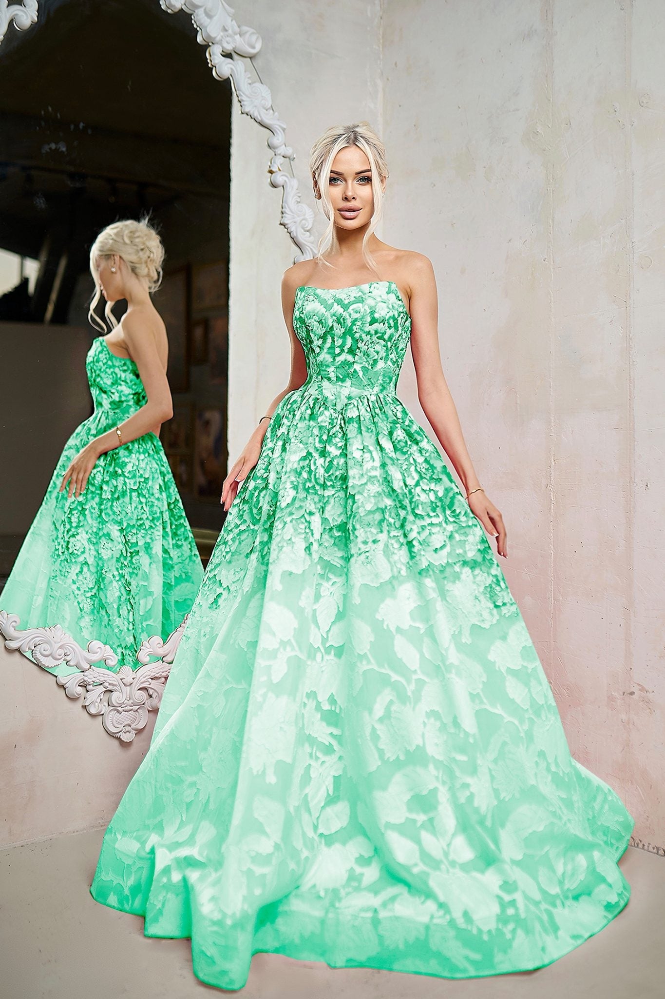 TINA HOLLY TW624 ROSALYN Organza Jacquard A - Line Formal Dress in Australia | One Honey Boutique